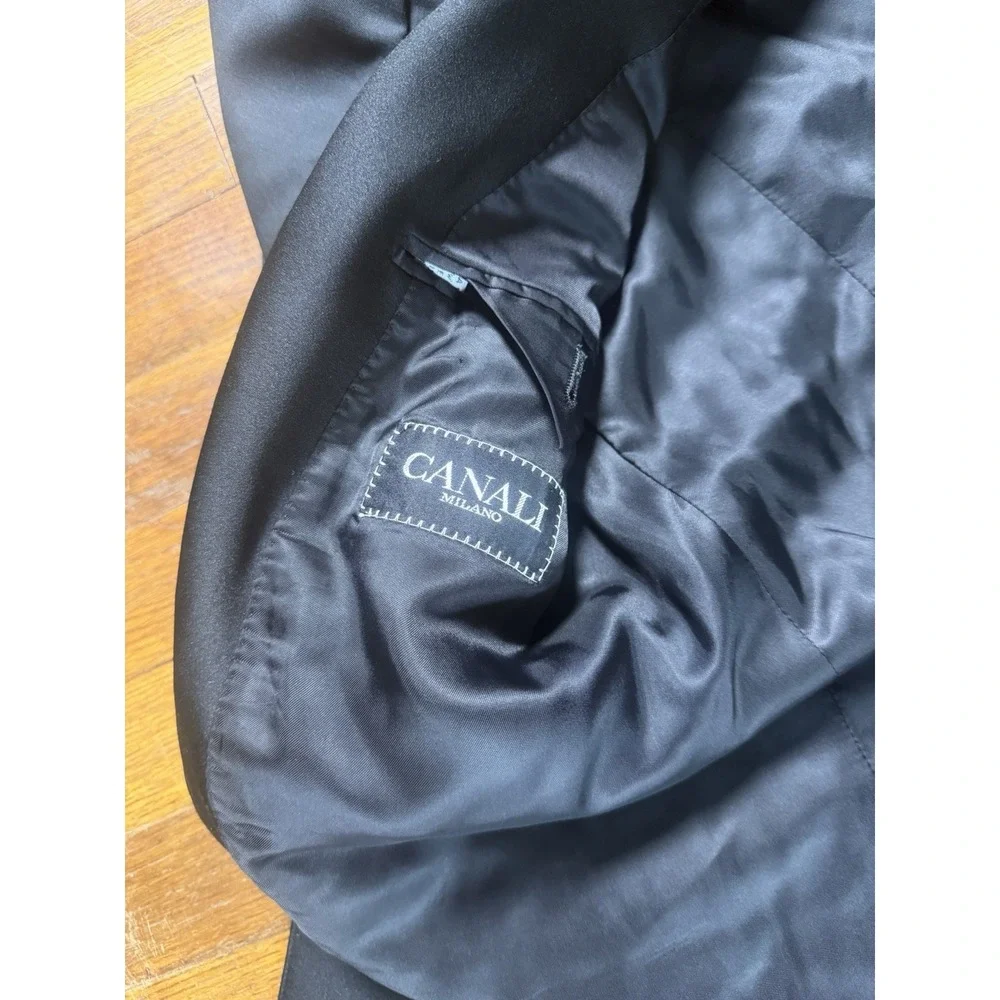 Vintage Canali Tuxedo Wool Peak Satin Lapel Black 1-Button Blazer Jacket 52R